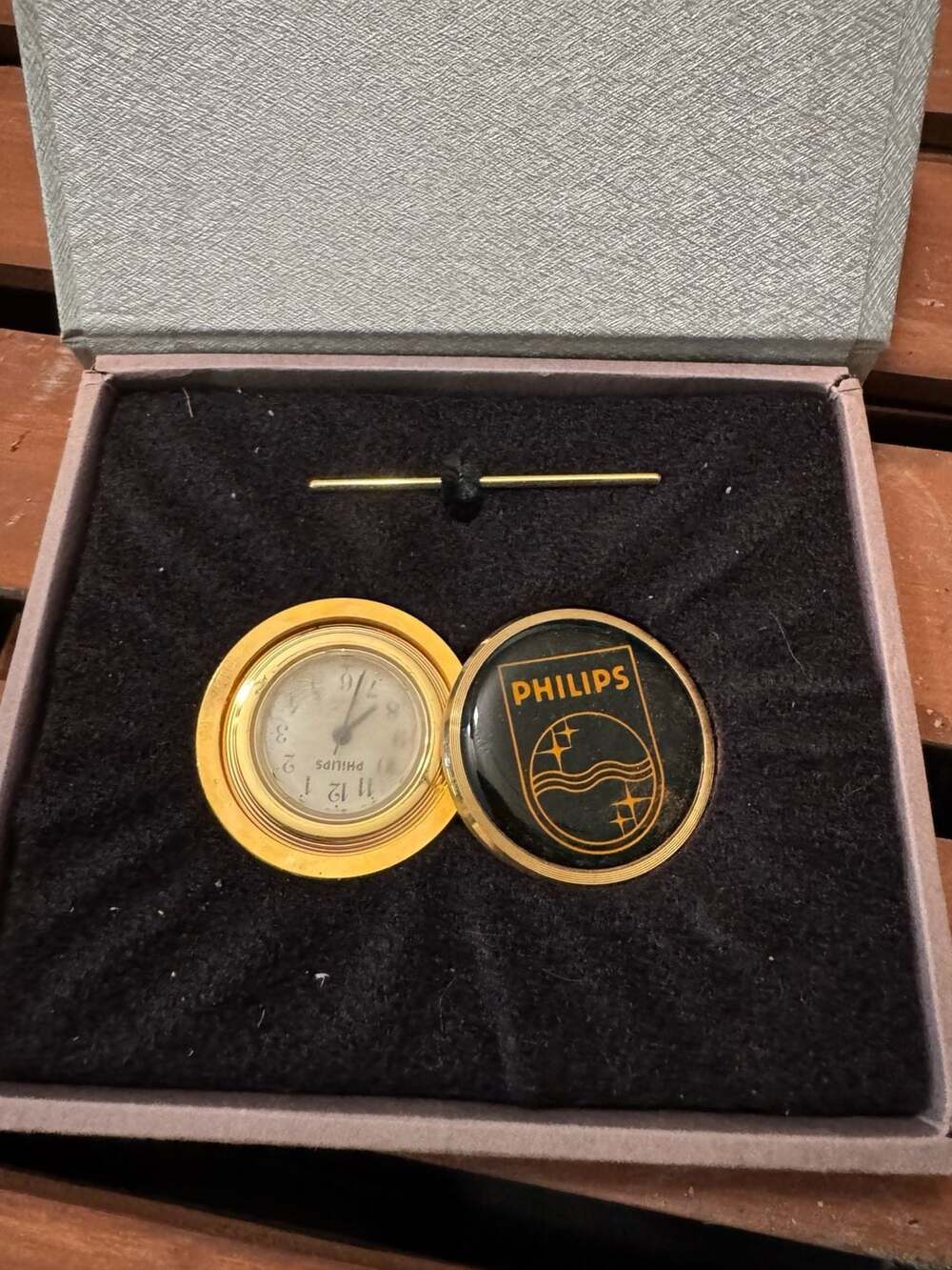 Vintage Philips Branded Gold Tone Desk Clock in Presentation Box
